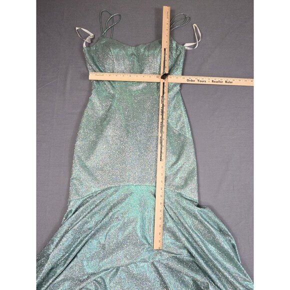 Sherri Hill Blue Silver Glitter Mermaid Gown Size 8 Prom Homecoming Turquoise - Picture 5 of 5